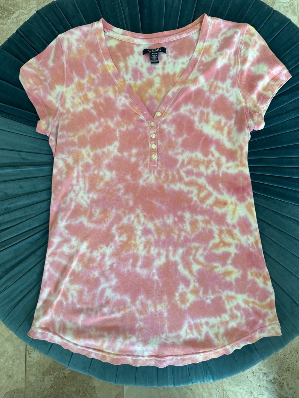 Ralph Lauren, Chaps Brand, Pink and White Tie-Dye, Henley T-Shirt, Size S
